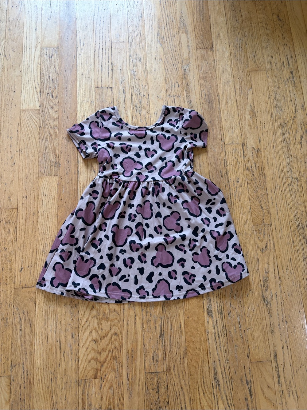 Girls Pink Leopard Print Short-Sleeve Dress